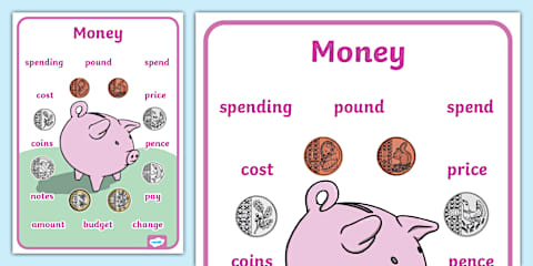 British (UK) Money Coins and Notes Display Posters KS1 Printable