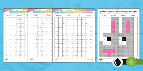 Easter Themed Mixed Operation Mosaic Worksheets