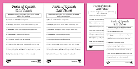 Eighth Grade Parts of Speech Review Worksheet