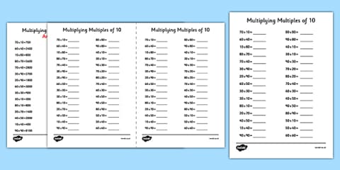Multiplying by 10 with Place Value Charts