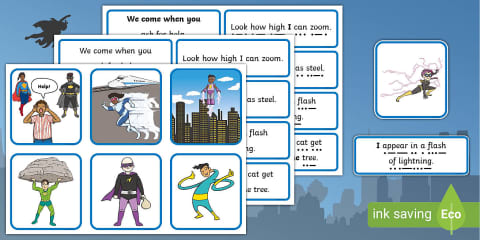 Superhero Simple Sentence Writing Prompt Pictures Activity