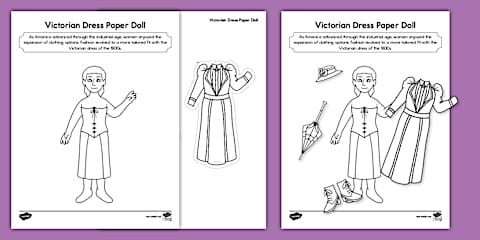 Colonial Dress Paper Doll Cut and Paste Activity