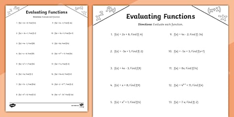 Algebra I Evaluating Functions in Function Notation Practice