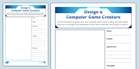 Design a Computer Game Character Worksheet