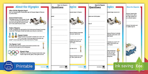 Sixth Grade History of the Olympics Reading & Venn Diagram Worksheet