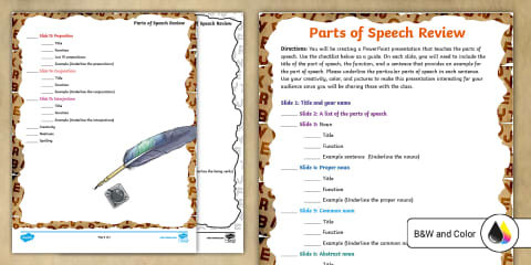 Sixth Grade Parts of Speech Review Worksheet