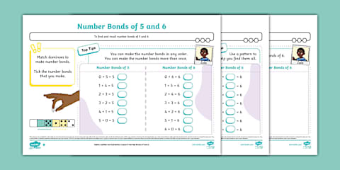 Number Bonds of 6 Problems Worksheet