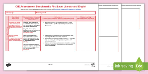 Literacy and English CfE First Level Tracker