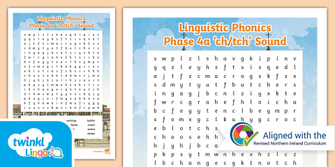 Linguistic Phonics Phase 4c 'ch, tch' Sound Word Search
