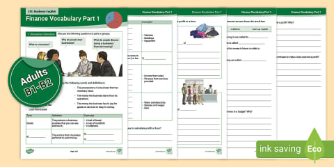 ESL Business English: Finance Vocabulary Part 2 Worksheet