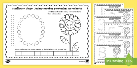 Sunflower Fingerprint Counting Worksheet Pack