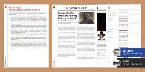 KS1 Guy Fawkes Reading Comprehension Activity