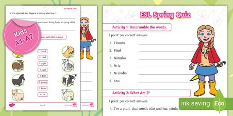ESL Spring Jumbled Sentences Worksheet [Kids, A1-A2]