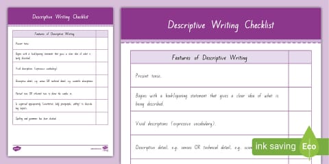 Level 2 Descriptive Writing - Checklist