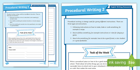 Writing Homework Procedural 3 3rd/4th Class