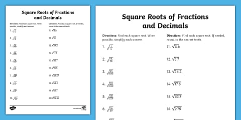 Eighth Grade Square Root Word Problems Practice Worksheet