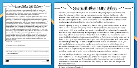 Sixth Grade Central Idea Pre-Assessment