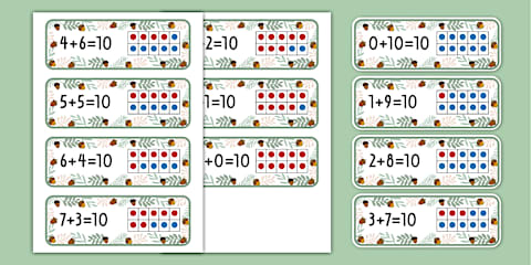 Muted Botanical Themed Acorn Number Bonds of 5 Flashcards