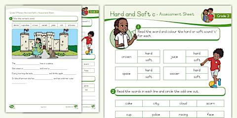 Grade 3 Phonics: Hard and Soft g Assessment Sheet