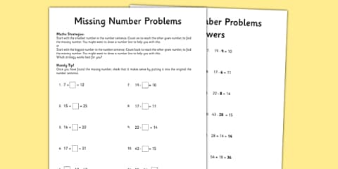 Grade 5 Missing Number Problems Worksheet