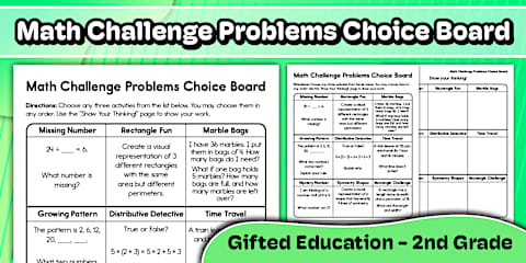 Math Challenge Problems Choice Board for Gifted Education | Third Grade