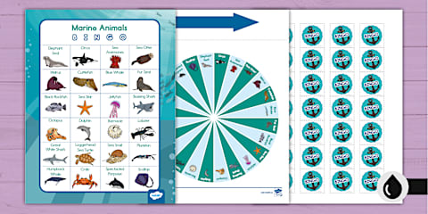 Marine Animals Bingo Spinner Board Game - Earth Day