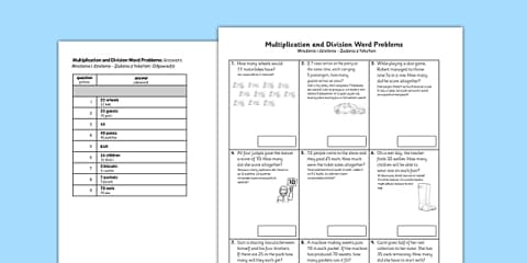 Year 2 Multiplication and Division Word Problems x2 x5 x10 Arabic ...