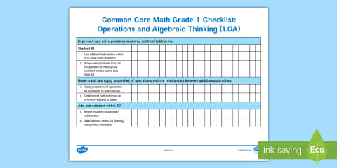 Third Grade Common Core Standards Student Checklist