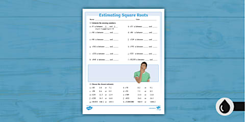 Estimating Square Roots Worksheet - Grade 7