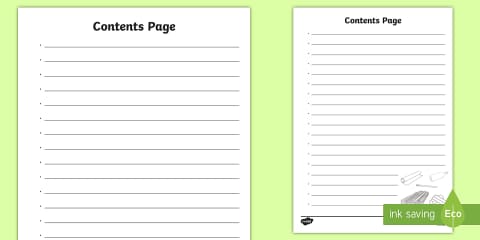 Contents Page Image Table of Contents for Composition Notebooks