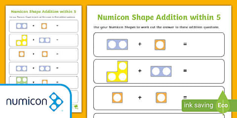 Numicon Shapes Addition within 10 Worksheets