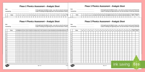 Phase 2 Phonics Letters and Sounds Assessment Sheets