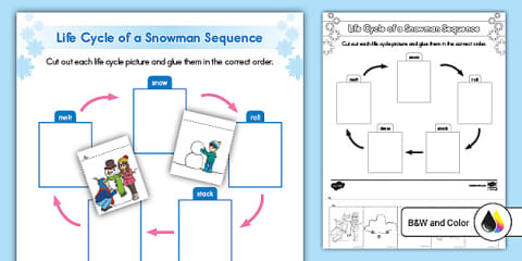 Life Cycle of a Snowman Trace and Color Worksheet