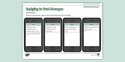 Replying to Text Messages Worksheet