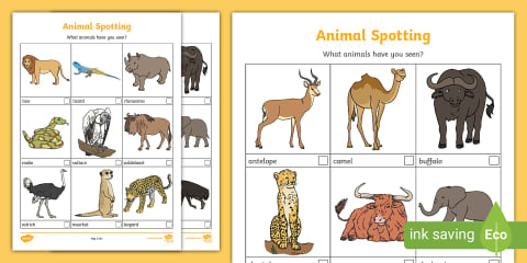 Spoting Math Sheet Safari Animals Scavenger Hunt Checklist