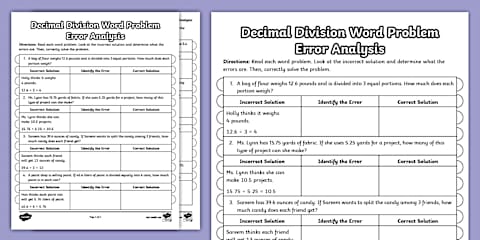 Sixth Grade Decimal Division Word Problems