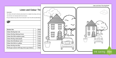 Listen and Colour 5 Key Words Worksheet
