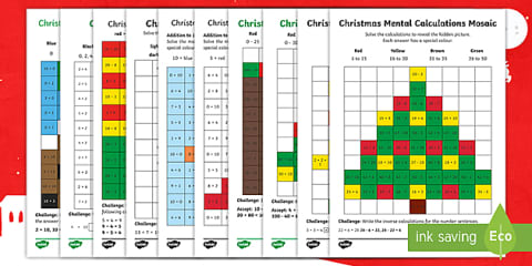 UKS2 Multiplication and Division Christmas Maths Mosaic Worksheets