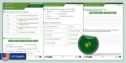 ESL Curriculum (US-English) Level 9 Lesson 10 Activity Sheet