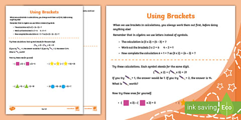 Order of Operations Using Brackets Worksheets
