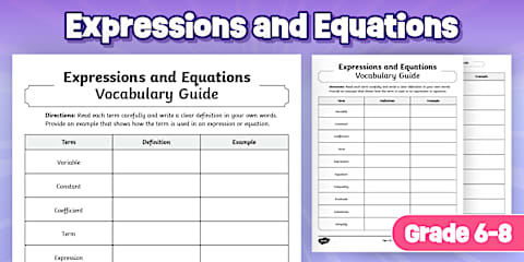 Sixth Grade Identifying Parts of an Expression Worksheet
