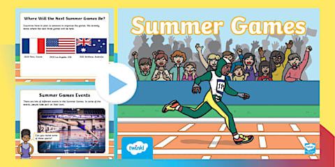 Summer Games Picture and Word Colouring Sheets