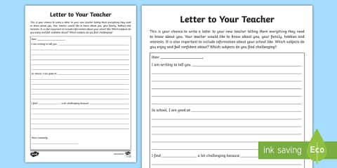 Example Letters For New Teacher Using Raft Dear New Teacher Worksheet