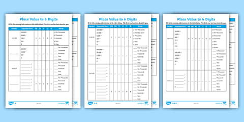 Place Value Reading and Writing 6-Digit Numbers Worksheet