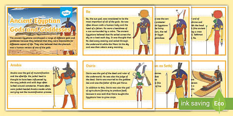Ancient Egyptian Gods and Goddesses Fact Cards Template
