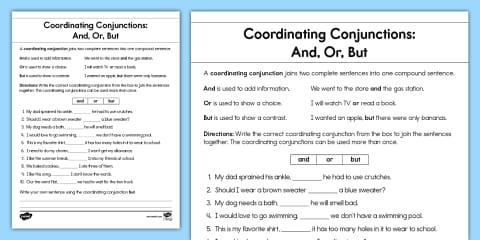Second Grade Conjunctions Worksheet
