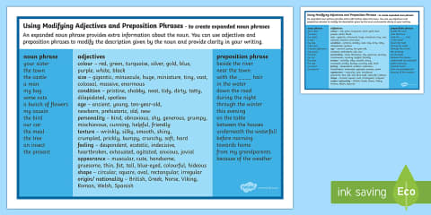 Year 2 SPaG Expanded Noun Phrases Word Mat