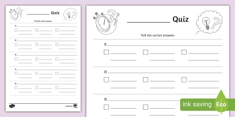 Quiz Answer Sheet Template