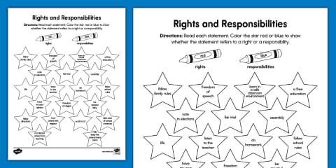 Rights and Responsibilities of Citizens Sorting Worksheet for K-2nd Grade
