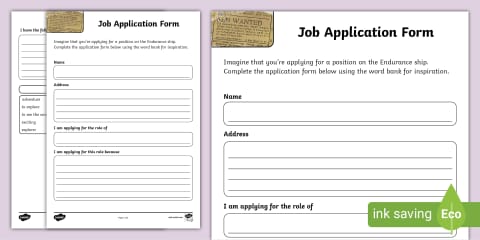 Homework Application Form Classroom Jobs Application Form Worksheet
